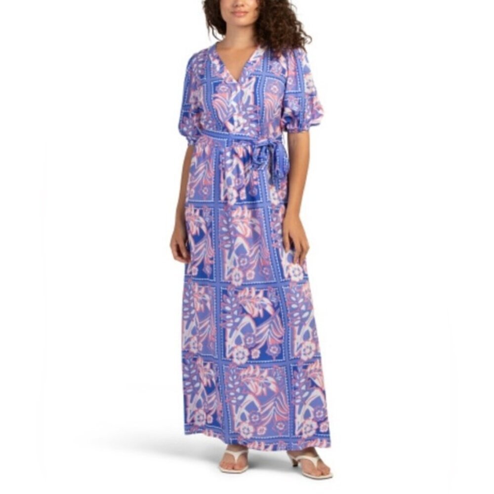 CELINA MOON Long Sleeve Floral Stamp Print Shirt Dress Size Large, Boho Whimsy